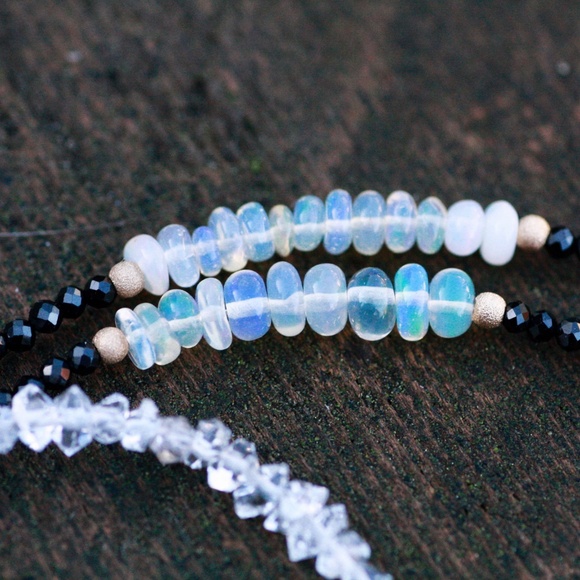 Black Spinel Opal, Herkimer Diamond Wrap Bracelet | Necklace 14k Gold Filled - Picture 7 of 7